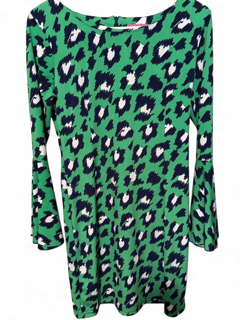 Macbeth Collection by Margaret Josephs Green Leopard-Print Long Sleeve Dress
